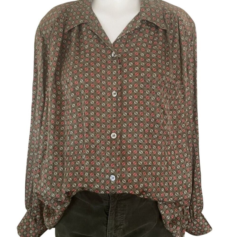 Evan Picone Vintage 100% Silk Brown Red 80s Oversized Blouse Size 6 - Picture 4 of 6